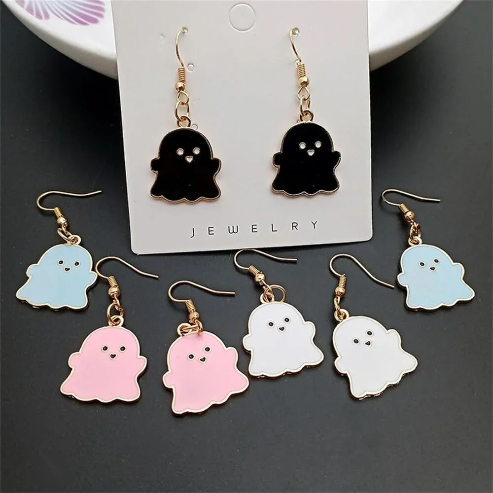 Women's 4 Pairs Zinc Halloween Dangle Earrings Stainless Steel Witch Hat Ghost